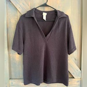 Gray Knit Collared Short Sleeve Shirt